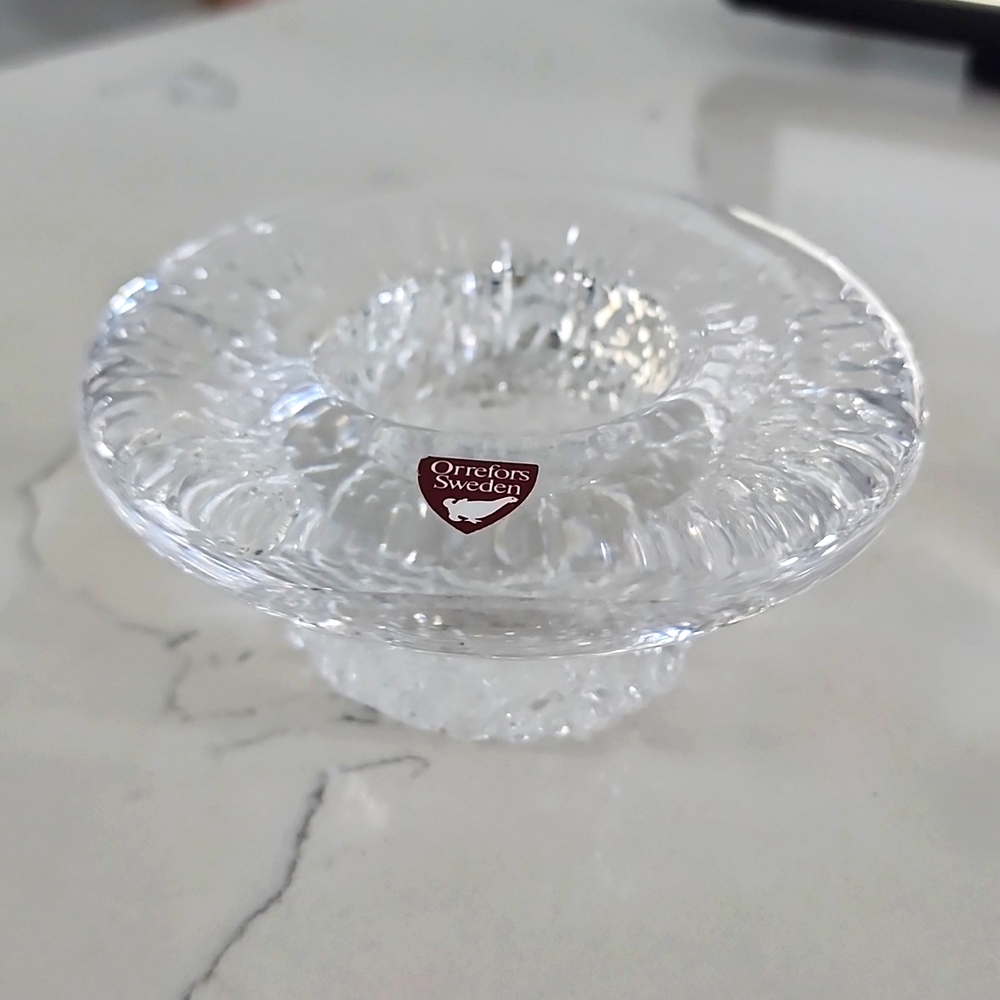 Orrefors Sweden Votive Hat Shape Sticker Crystal Texture